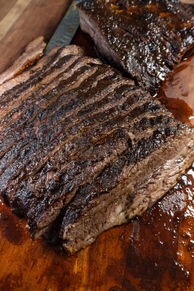 Tender slices of brisket in the oven