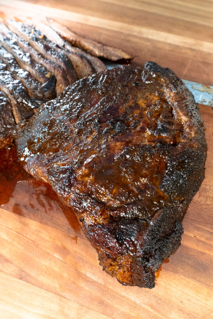Point of a brisket separated from the whole brisket after roasting in the oven
