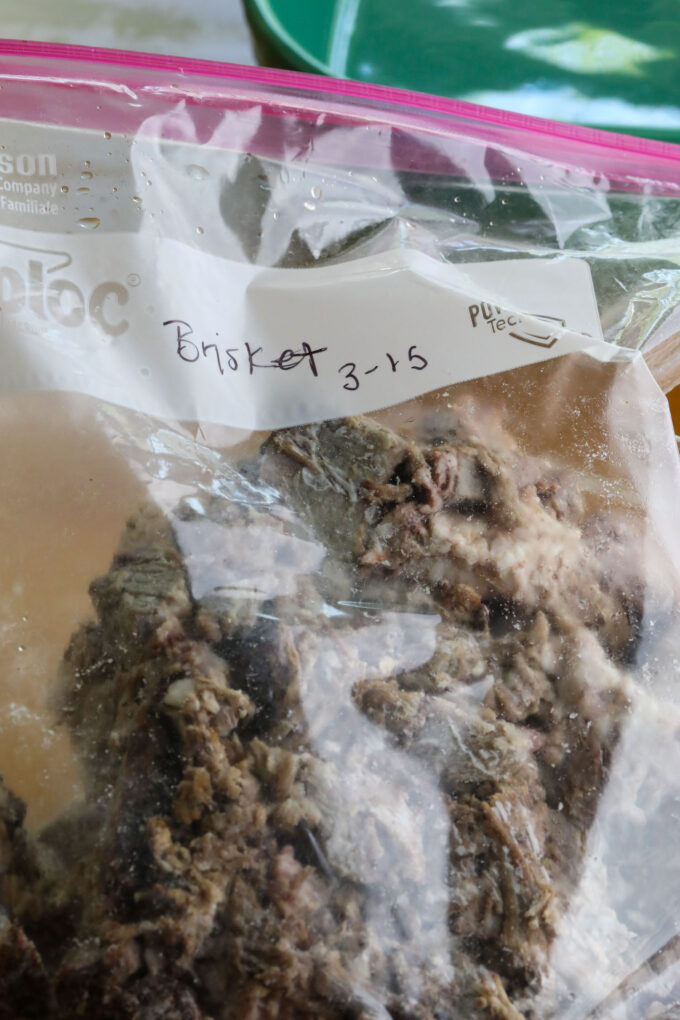 Frozen brisket in a freezer bag
