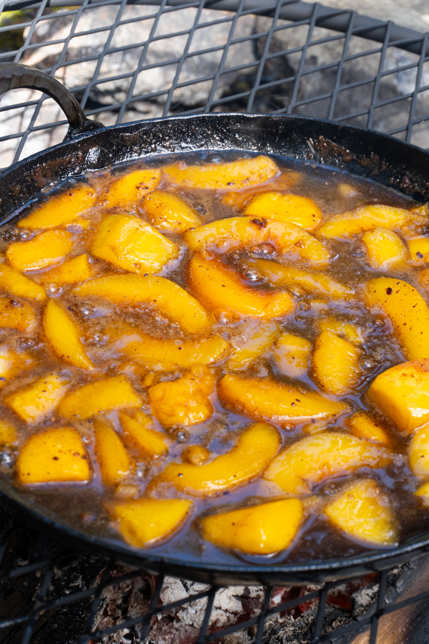 The same frozen peaches, boiled down into a syrupy cinnamon sauce.