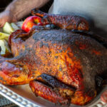A beautiful turkey brined beforehand with apple cider brine.